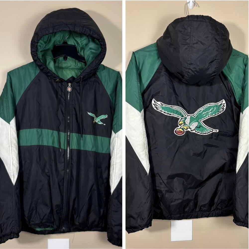 Vintage Philadelphia Eagles Puffer Jacket Mens XL 90s Triple Fat Goose Hooded